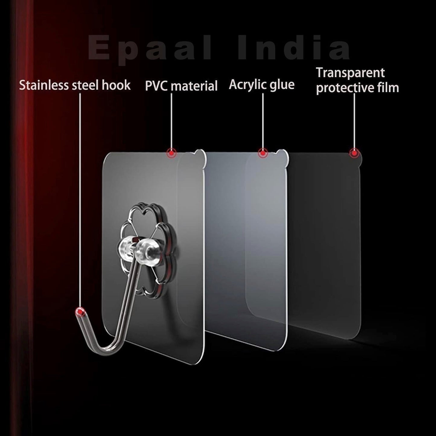 Epaal Self Adhesive Hook for Wall / Bathroom NO Drilling, Waterproof Stick on Adhesive Stronger Plastic Wall Hooks Hangers for Hanging Robe, Coat, Towel, Keys, Bags, Lights, Calendars