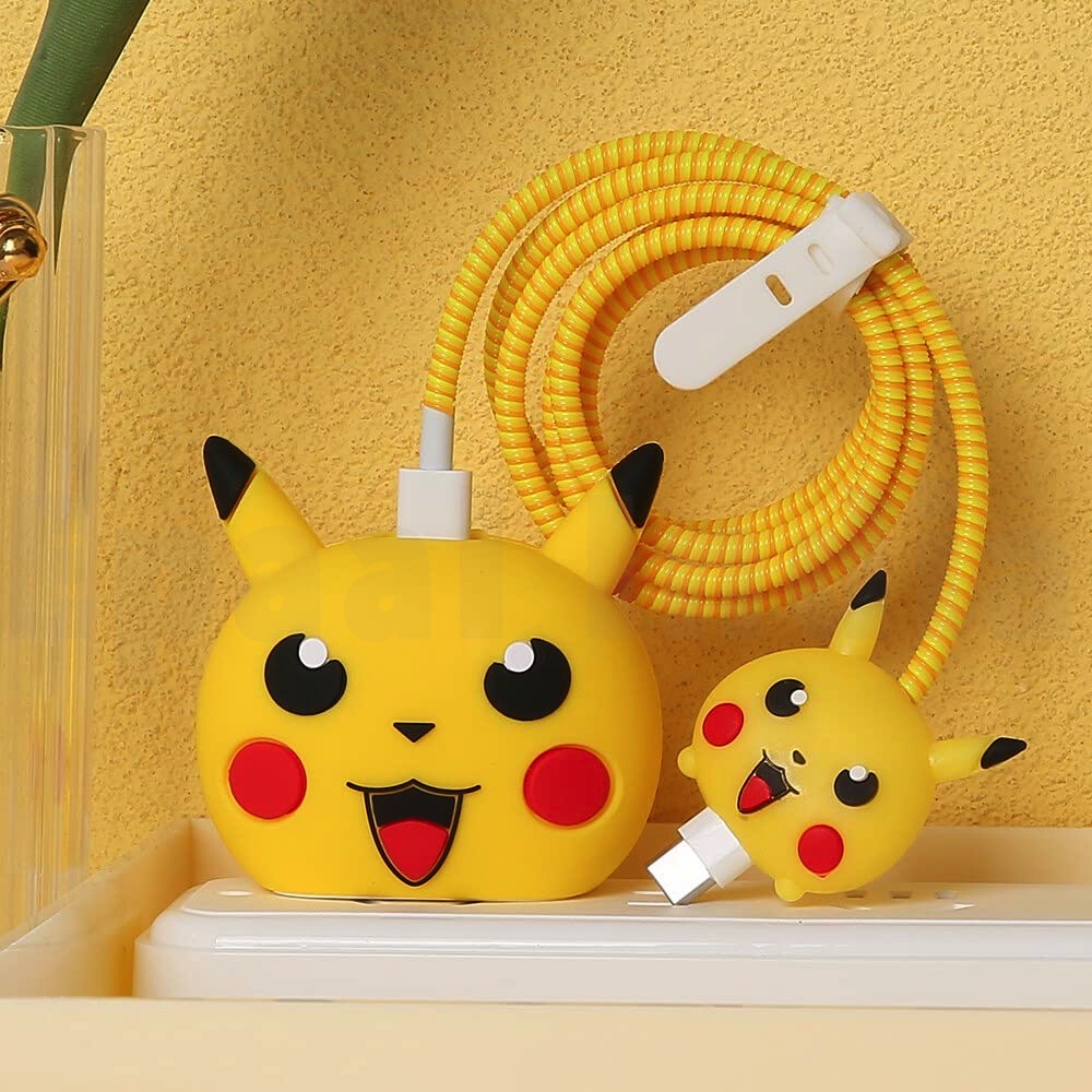 Epaal 4 pcs Cartoon 3D Design Protective Case for 18W 20W iPhone 15 14 13 12 11 Pro Max Fast Charging Cable Adapter Charger with Lightning Data Cable Case for iPhone Charger