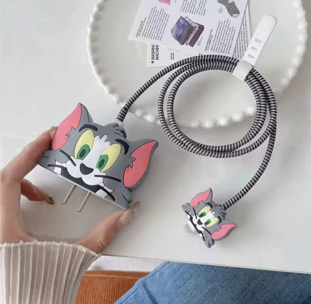 Epaal 4 pcs Cartoon 3D Design Protective Case for 18W 20W iPhone 15 14 13 12 11 Pro Max Fast Charging Cable Adapter Charger with Lightning Data Cable Case for iPhone Charger