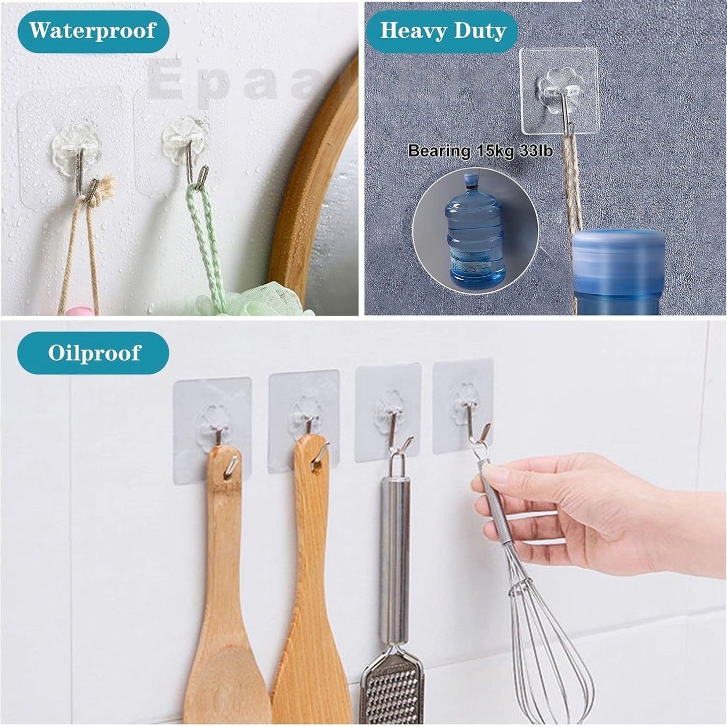 Epaal Self Adhesive Hook for Wall / Bathroom NO Drilling, Waterproof Stick on Adhesive Stronger Plastic Wall Hooks Hangers for Hanging Robe, Coat, Towel, Keys, Bags, Lights, Calendars