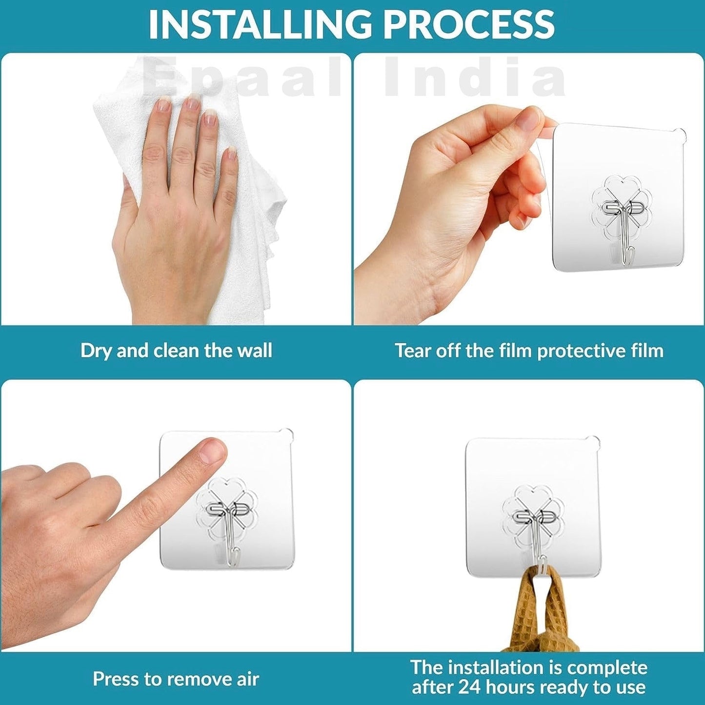 Epaal Self Adhesive Hook for Wall / Bathroom NO Drilling, Waterproof Stick on Adhesive Stronger Plastic Wall Hooks Hangers for Hanging Robe, Coat, Towel, Keys, Bags, Lights, Calendars
