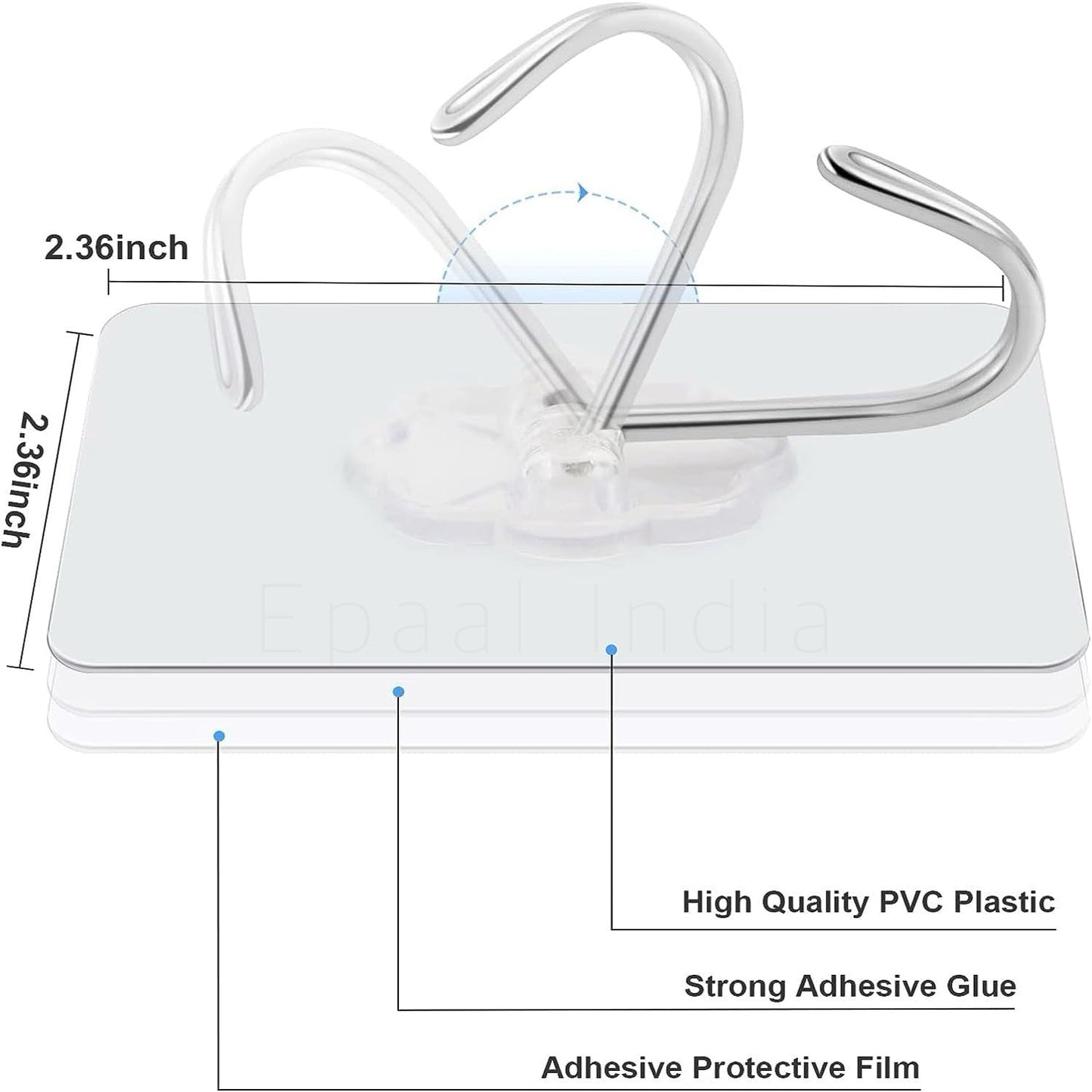 Epaal Self Adhesive Hook for Wall / Bathroom NO Drilling, Waterproof Stick on Adhesive Stronger Plastic Wall Hooks Hangers for Hanging Robe, Coat, Towel, Keys, Bags, Lights, Calendars