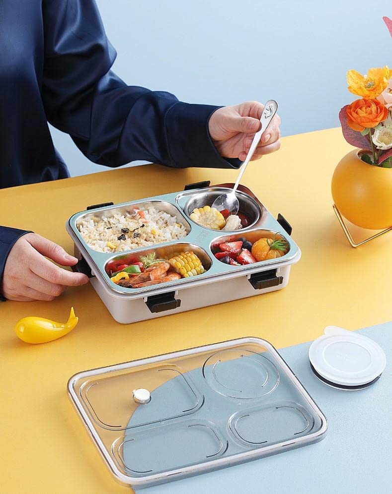 Brand Conquer Lunch Box 4 Compartment Leak-Proof BPA Free Stainless Steel