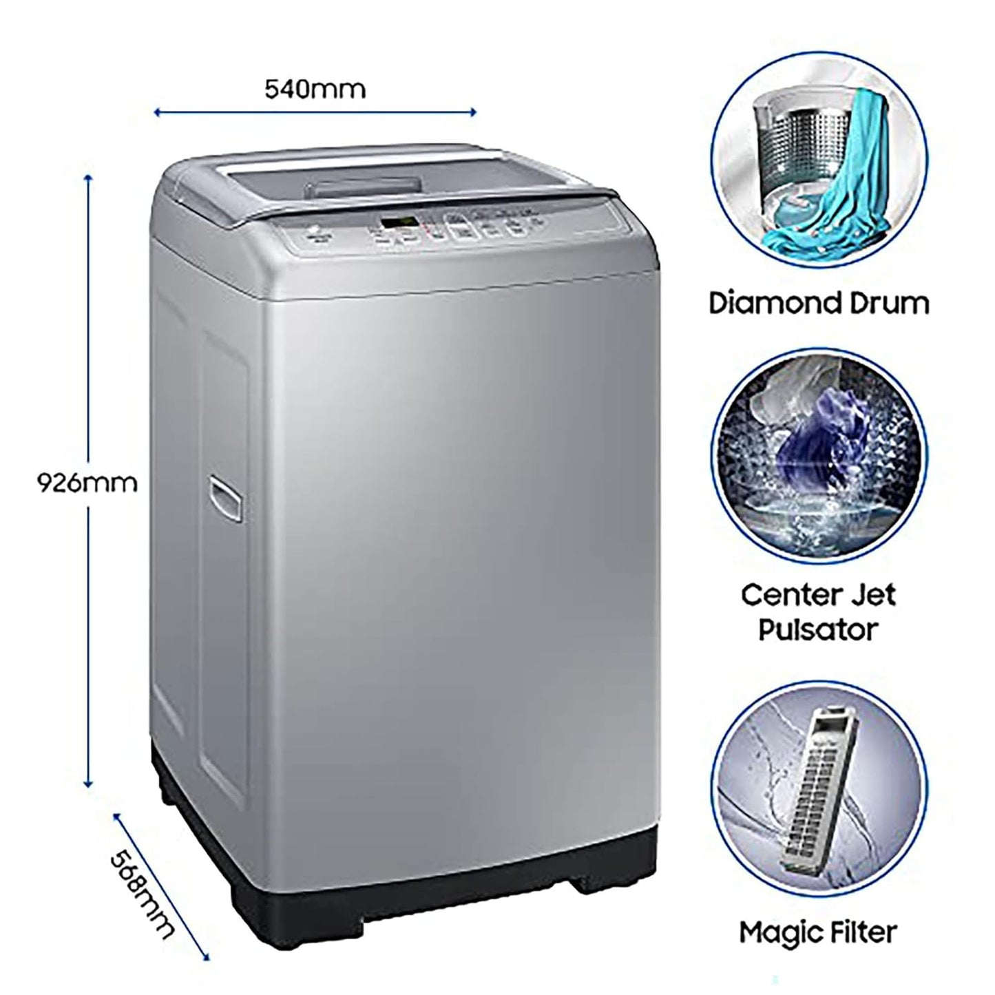 Samsung 7 kg, Fully-Automatic Top Load Washing Machine with Diamond Drum (WA70A4002GS/TL)