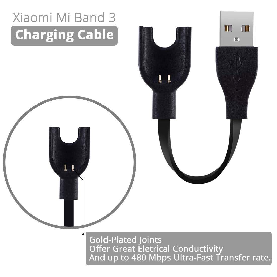 Mi Band 3 Charging 20cms Cable Charger (Black)