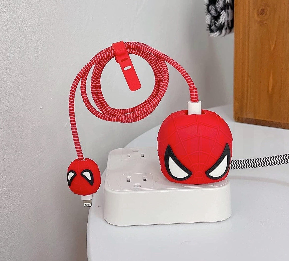 Epaal 4 pcs Cartoon 3D Design Protective Case for 18W 20W iPhone 15 14 13 12 11 Pro Max Fast Charging Cable Adapter Charger with Lightning Data Cable Case for iPhone Charger