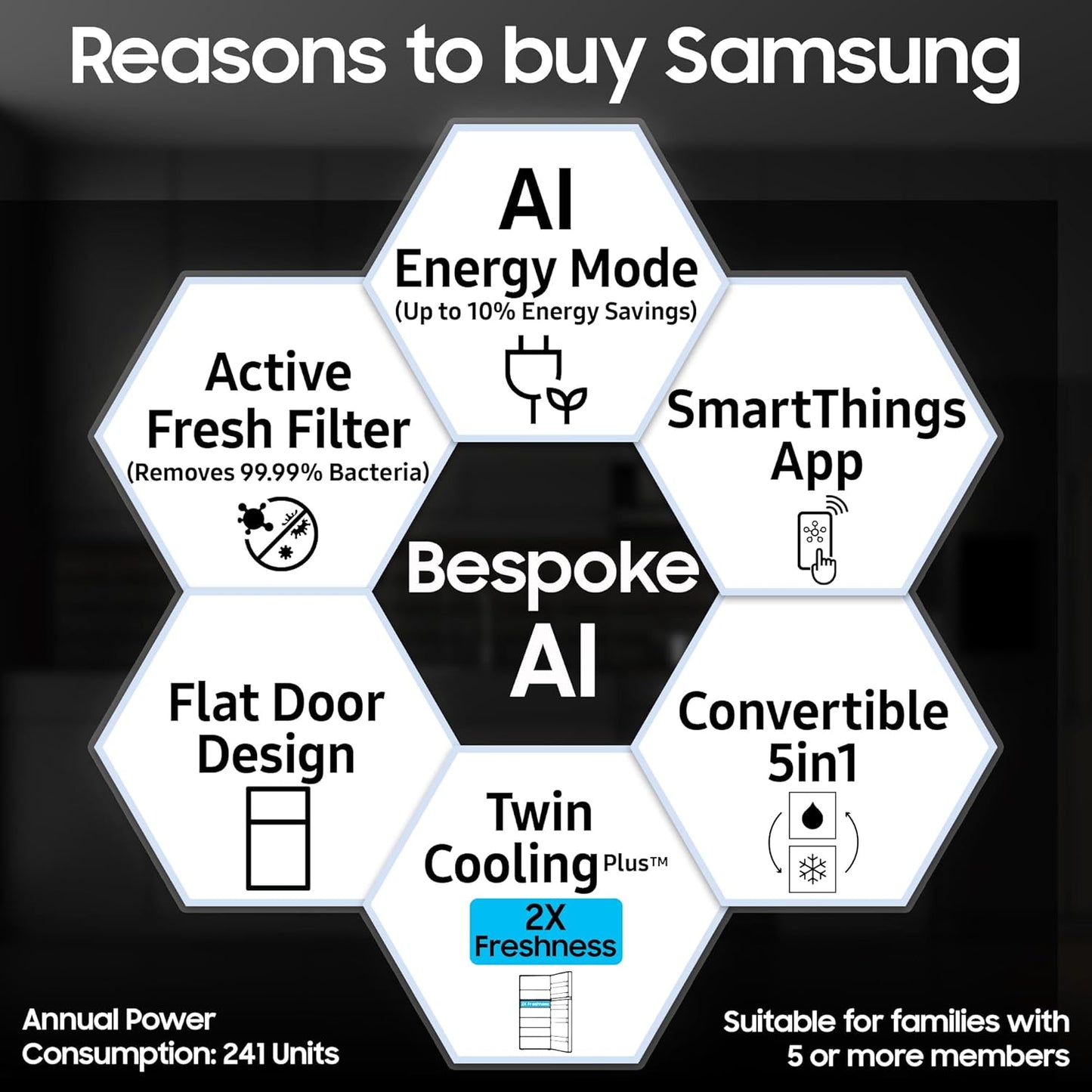 Samsung 330 L, 3 Star, Convertible 5-in-1, Bespoke AI Refrigerator