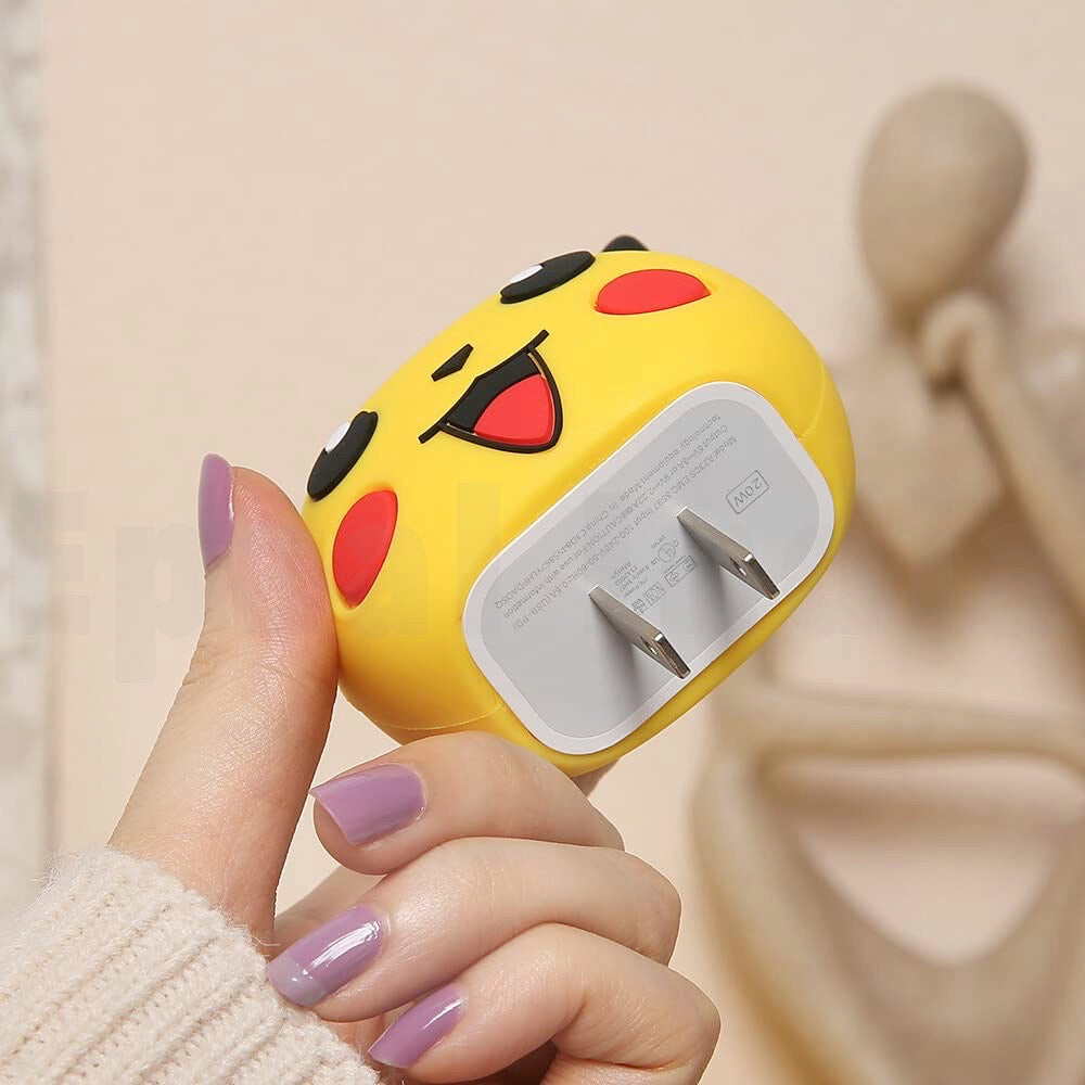 Epaal 4 pcs Cartoon 3D Design Protective Case for 18W 20W iPhone 15 14 13 12 11 Pro Max Fast Charging Cable Adapter Charger with Lightning Data Cable Case for iPhone Charger