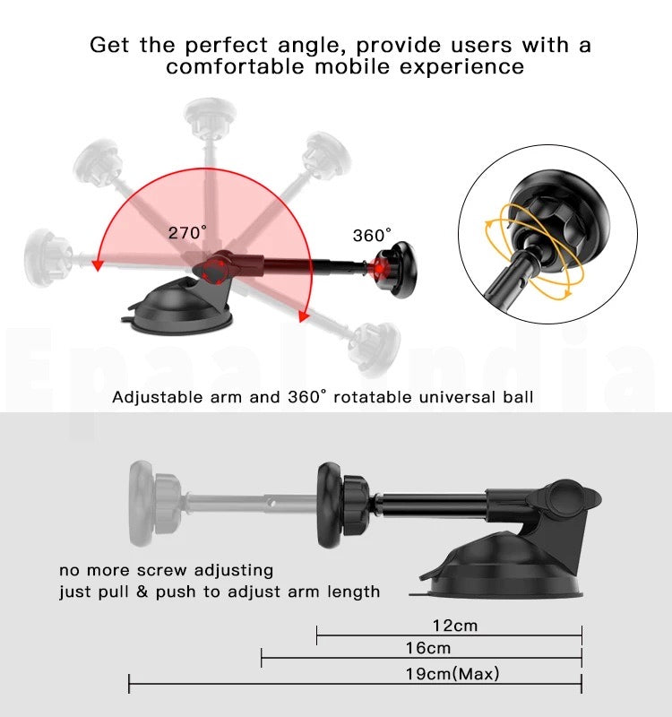 Epaal Yesido Magnetic Mobile Holder with Telescopic Arm and Strong Suction Cup for Dashboard, Windshield