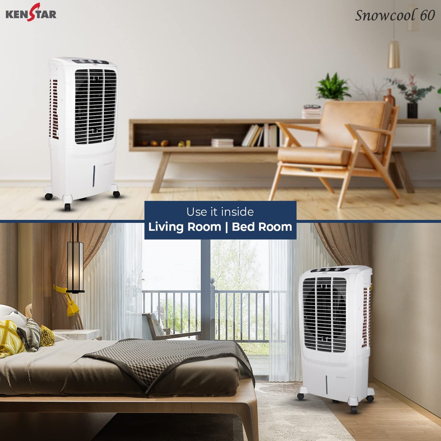 Kenstar Snowcool HC 60 Desert Air Cooler for Home - Honeycomb Cooling Pads, Large Wheels (60L, 200 Watts)