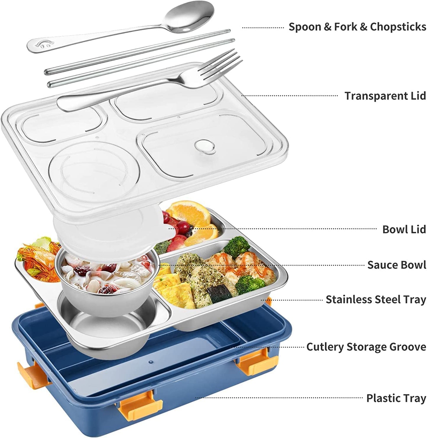 Brand Conquer Lunch Box 4 Compartment Leak-Proof BPA Free Stainless Steel