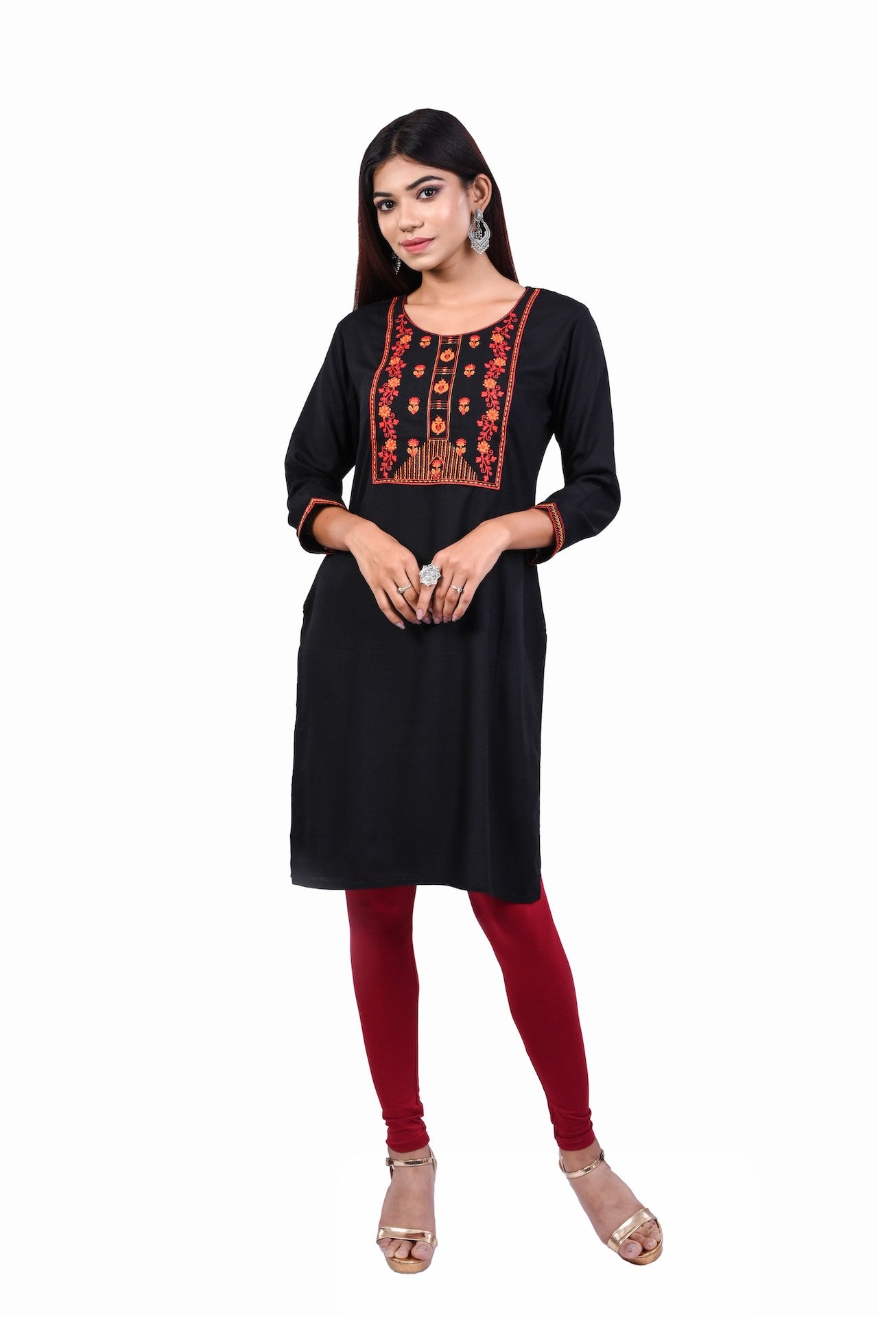 J'TTON Rayon Embroidered Straight Kurti (Pari)