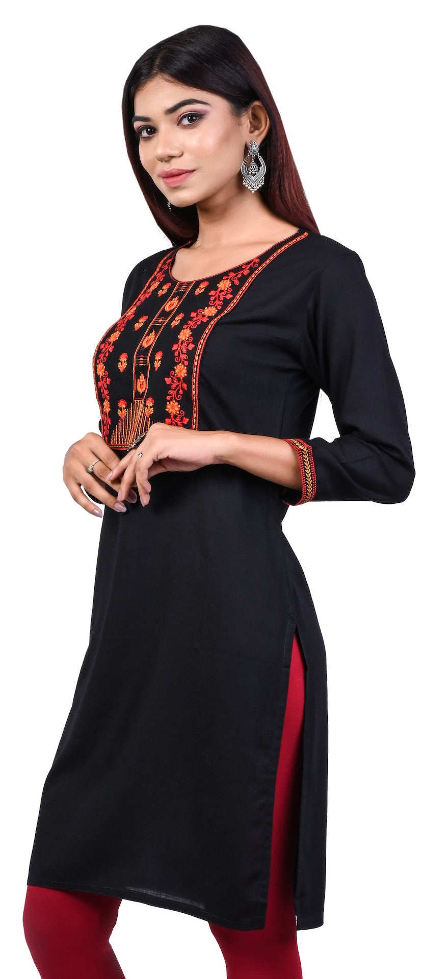 J'TTON Rayon Embroidered Straight Kurti (Pari)