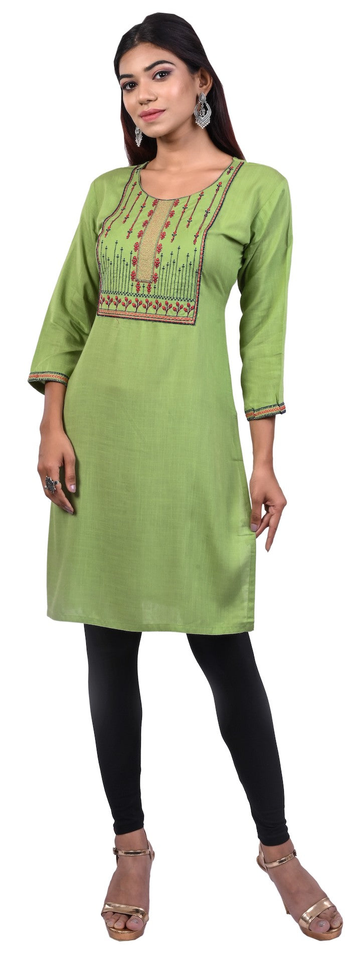 J'TTON Rayon Embroidered Straight Kurti (Pari)