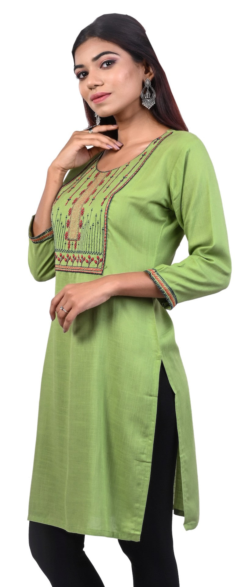J'TTON Rayon Embroidered Straight Kurti (Pari)