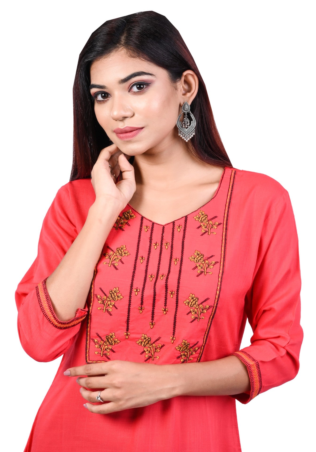 J'TTON Rayon Embroidered Straight Kurti (Pari)