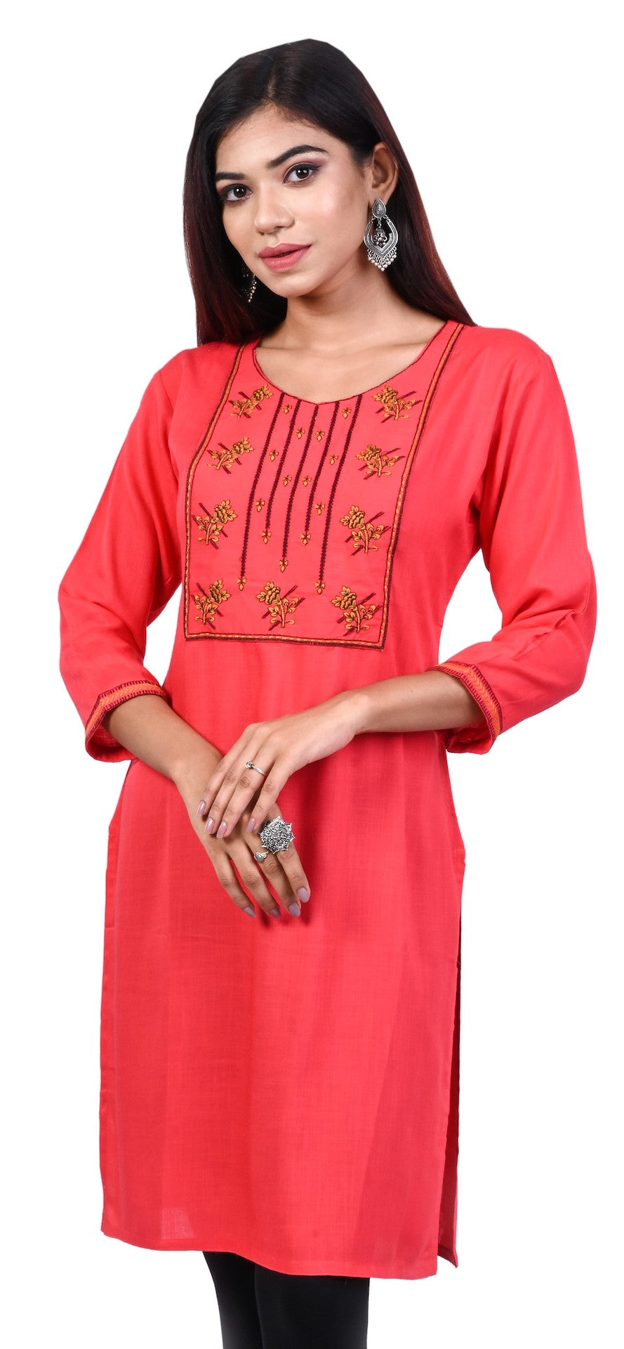 J'TTON Rayon Embroidered Straight Kurti (Pari)