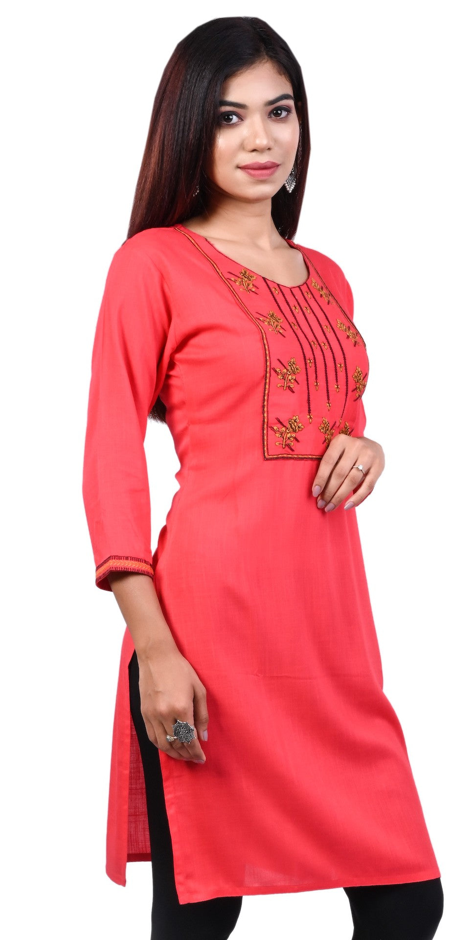 J'TTON Rayon Embroidered Straight Kurti (Pari)