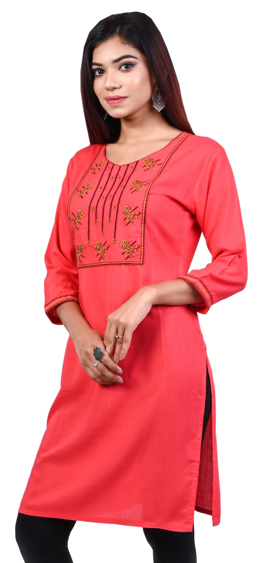 J'TTON Rayon Embroidered Straight Kurti (Pari)