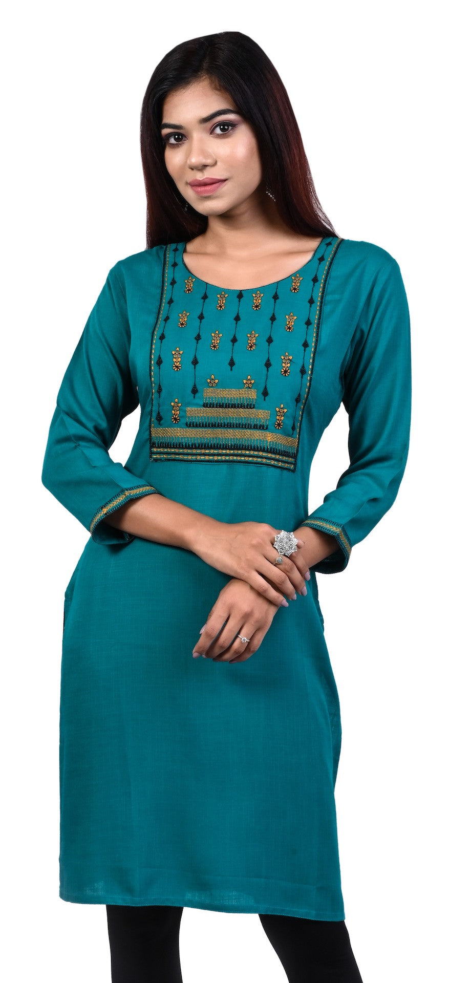J'TTON Rayon Embroidered Straight Kurti (Pari)