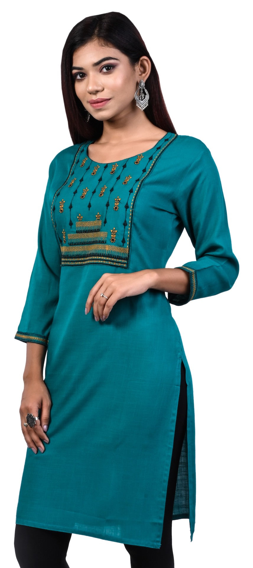 J'TTON Rayon Embroidered Straight Kurti (Pari)