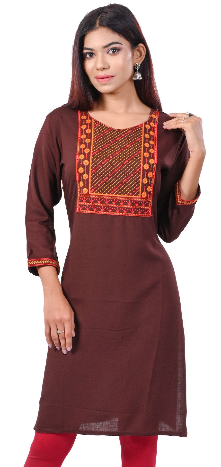J'TTON Rayon Embroidered Straight Kurti (Pari)