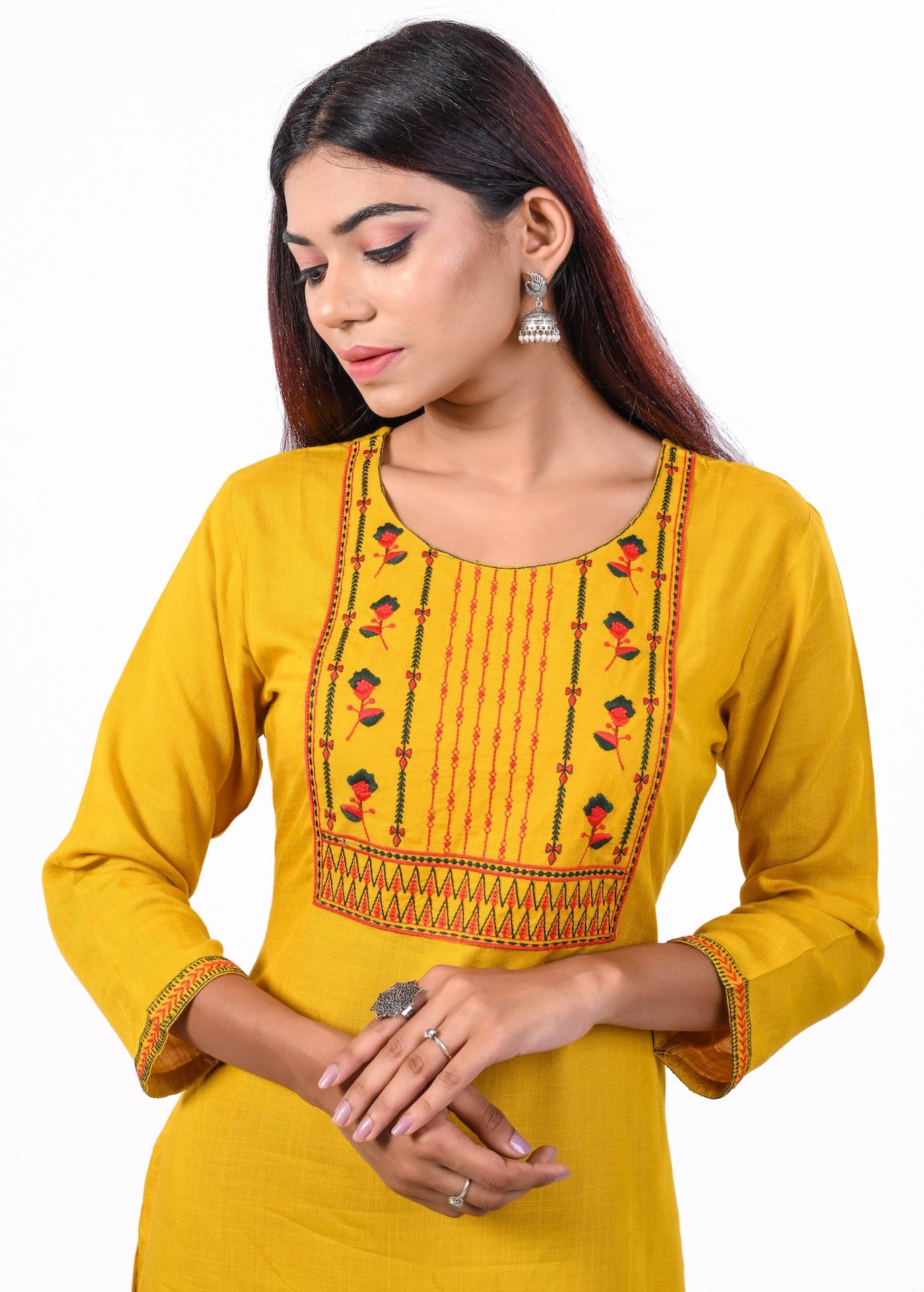 J'TTON Rayon Embroidered Straight Kurti (Pari)