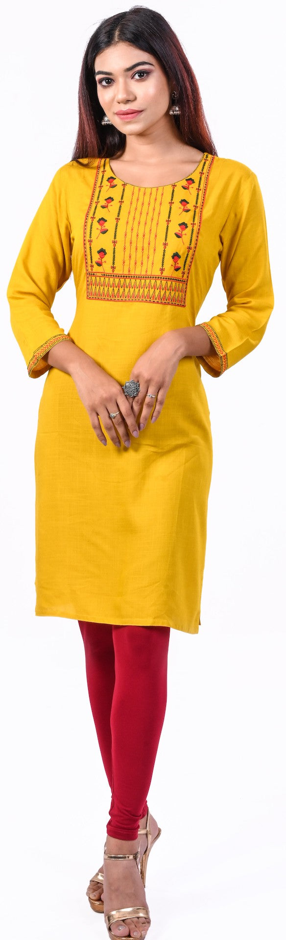 J'TTON Rayon Embroidered Straight Kurti (Pari)