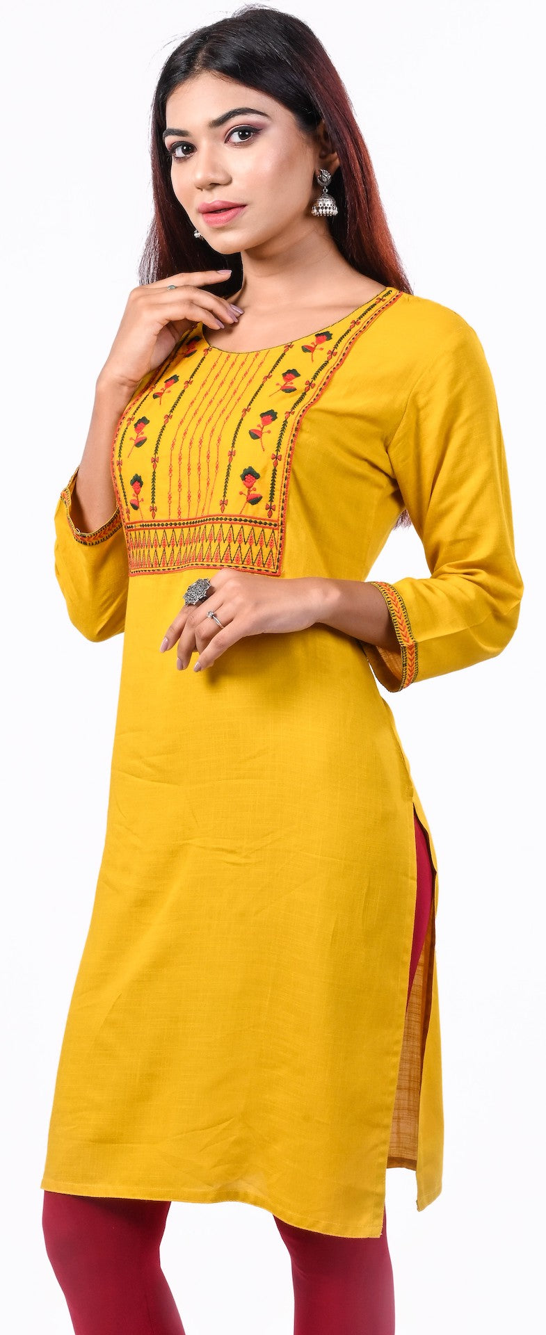 J'TTON Rayon Embroidered Straight Kurti (Pari)