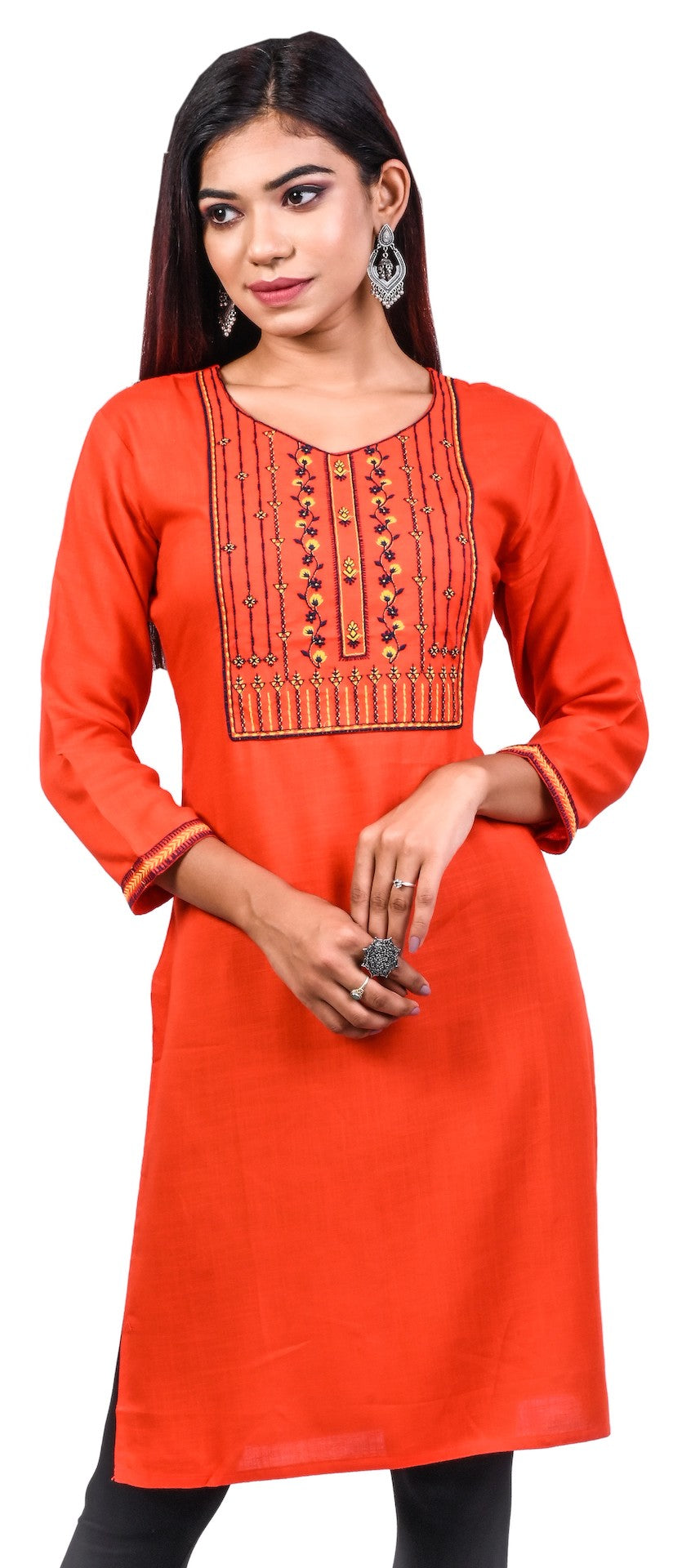 J'TTON Rayon Embroidered Straight Kurti (Pari)