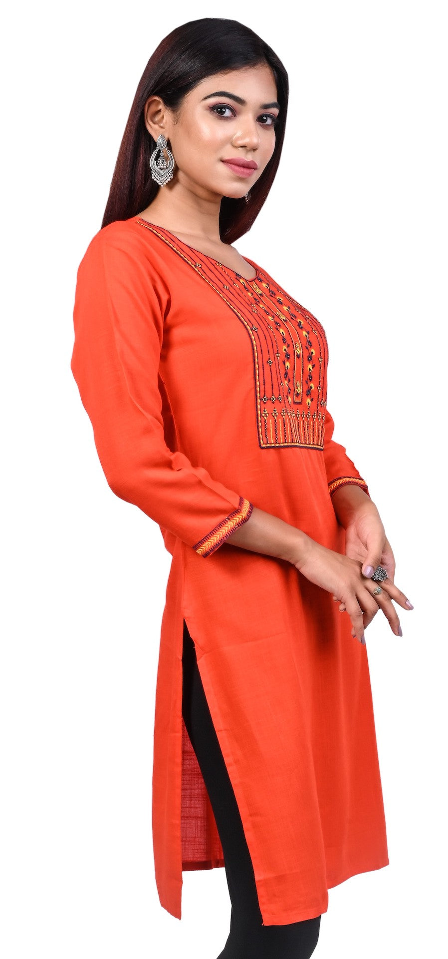 J'TTON Rayon Embroidered Straight Kurti (Pari)