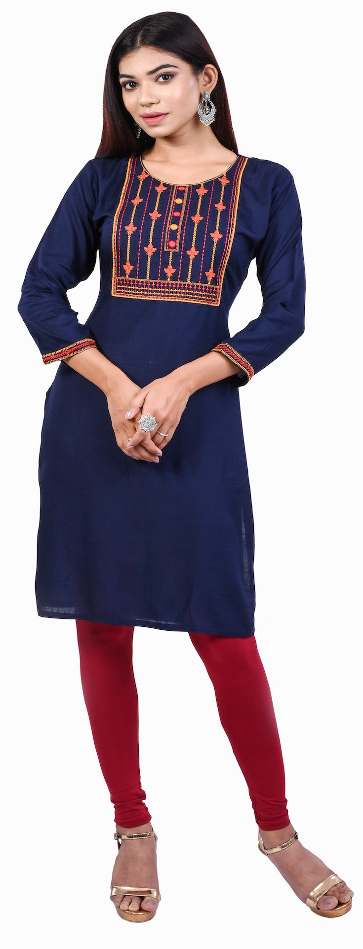 J'TTON Rayon Embroidered Straight Kurti (Pari)