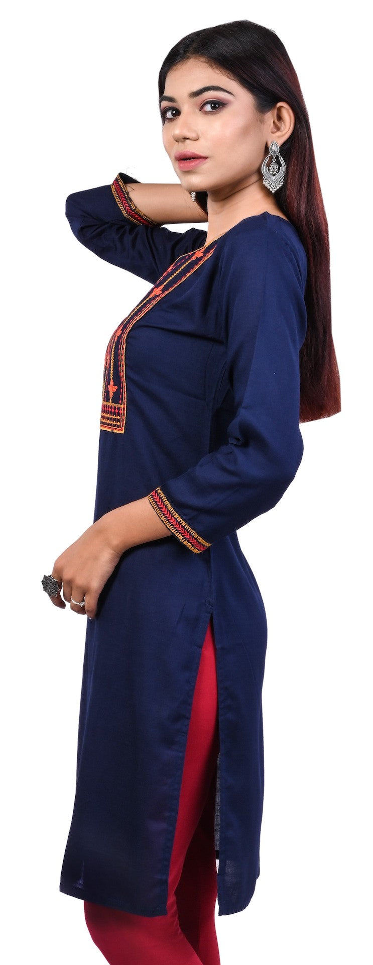 J'TTON Rayon Embroidered Straight Kurti (Pari)