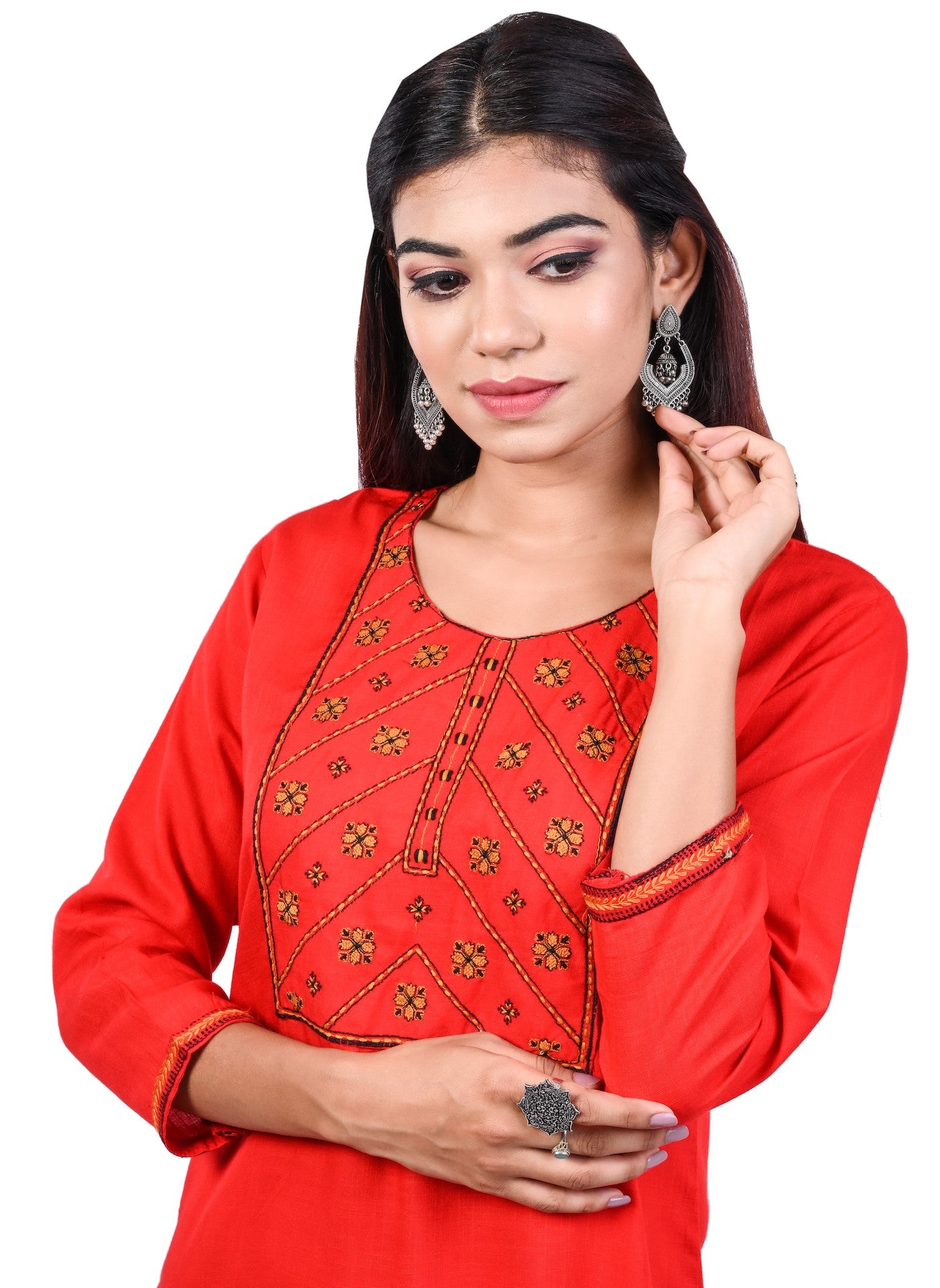 J'TTON Rayon Embroidered Straight Kurti (Pari)