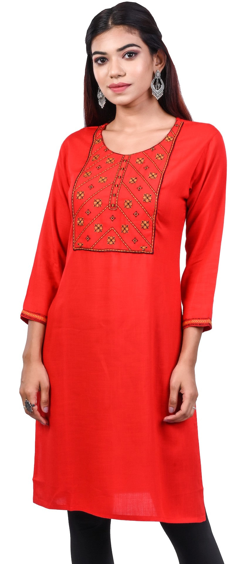 J'TTON Rayon Embroidered Straight Kurti (Pari)