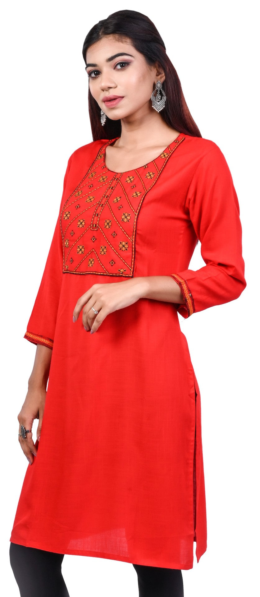 J'TTON Rayon Embroidered Straight Kurti (Pari)