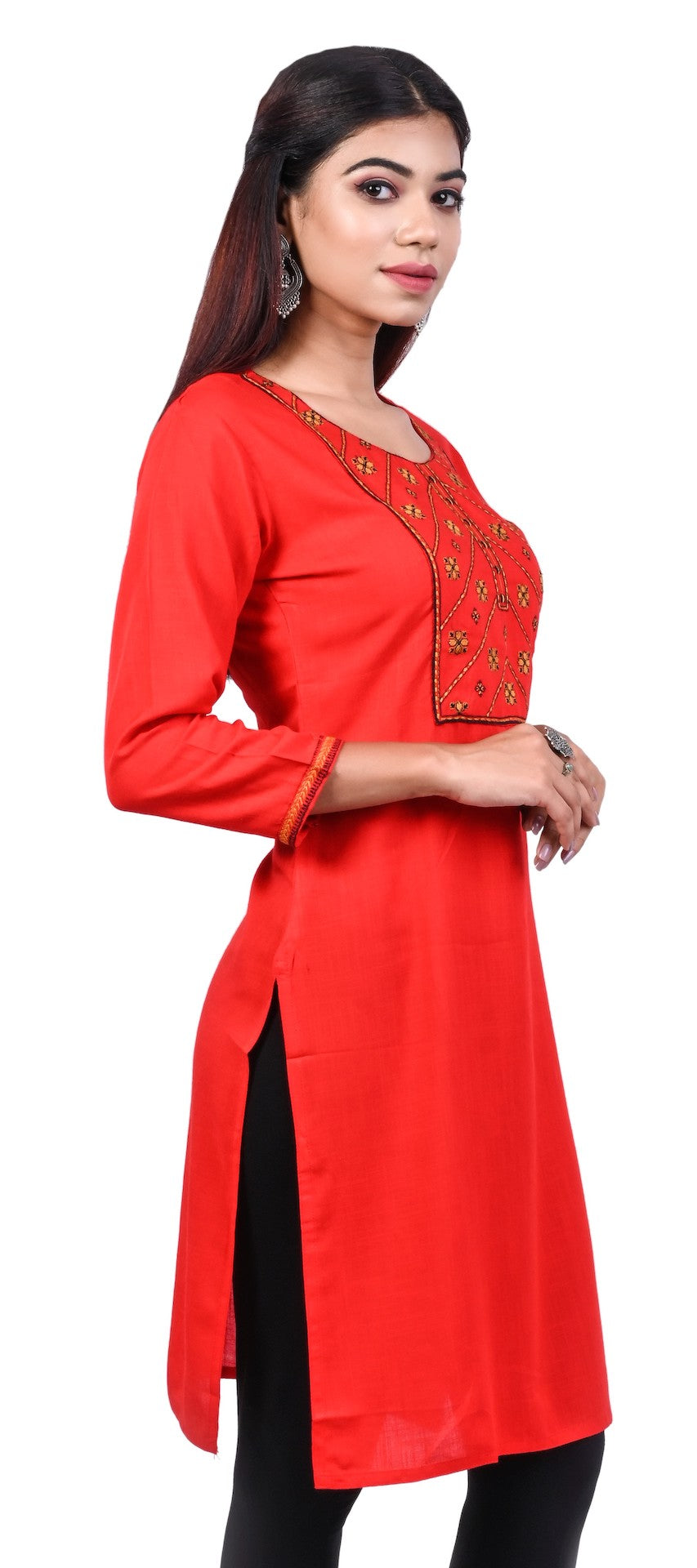 J'TTON Rayon Embroidered Straight Kurti (Pari)