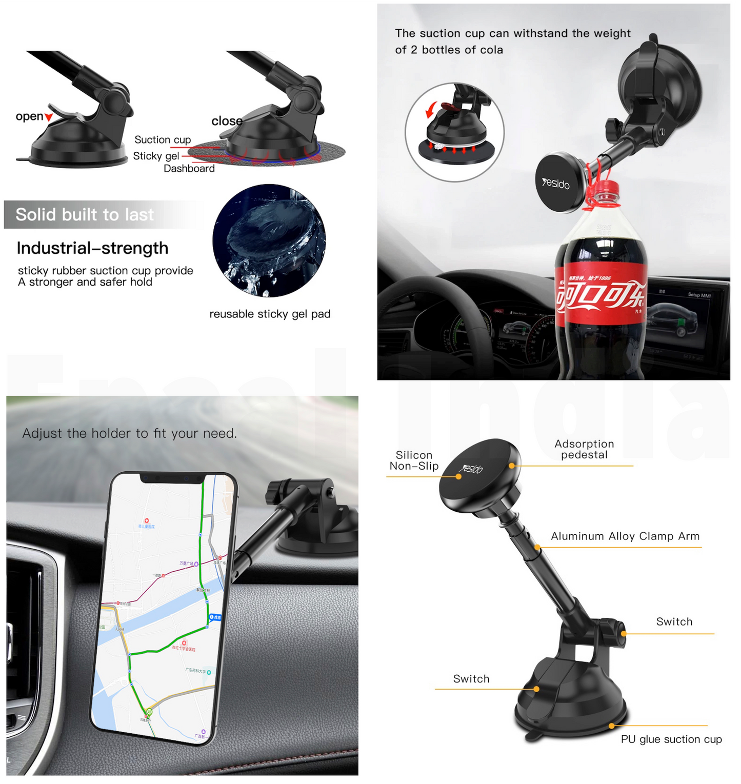 Epaal Yesido Magnetic Mobile Holder with Telescopic Arm and Strong Suction Cup for Dashboard, Windshield