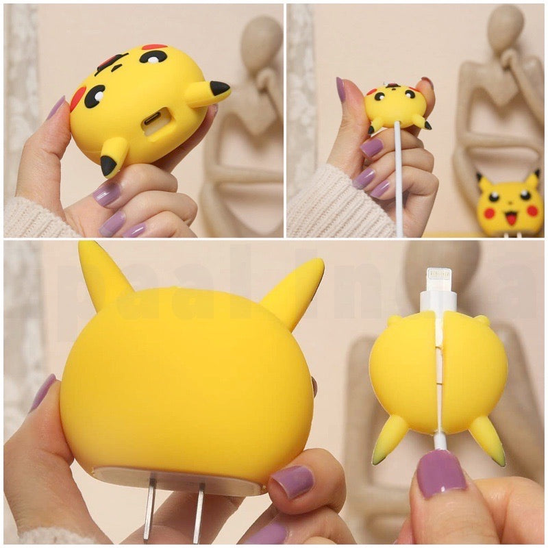 Epaal 4 pcs Cartoon 3D Design Protective Case for 18W 20W iPhone 15 14 13 12 11 Pro Max Fast Charging Cable Adapter Charger with Lightning Data Cable Case for iPhone Charger