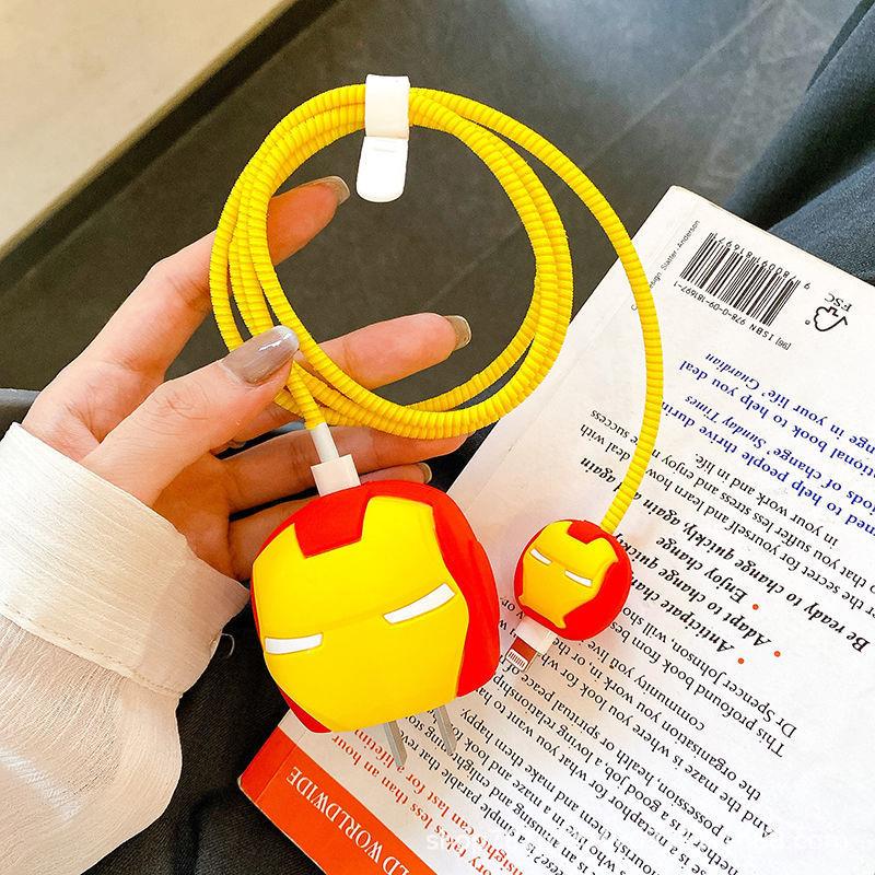 Epaal 4 pcs Cartoon 3D Design Protective Case for 18W 20W iPhone 15 14 13 12 11 Pro Max Fast Charging Cable Adapter Charger with Lightning Data Cable Case for iPhone Charger