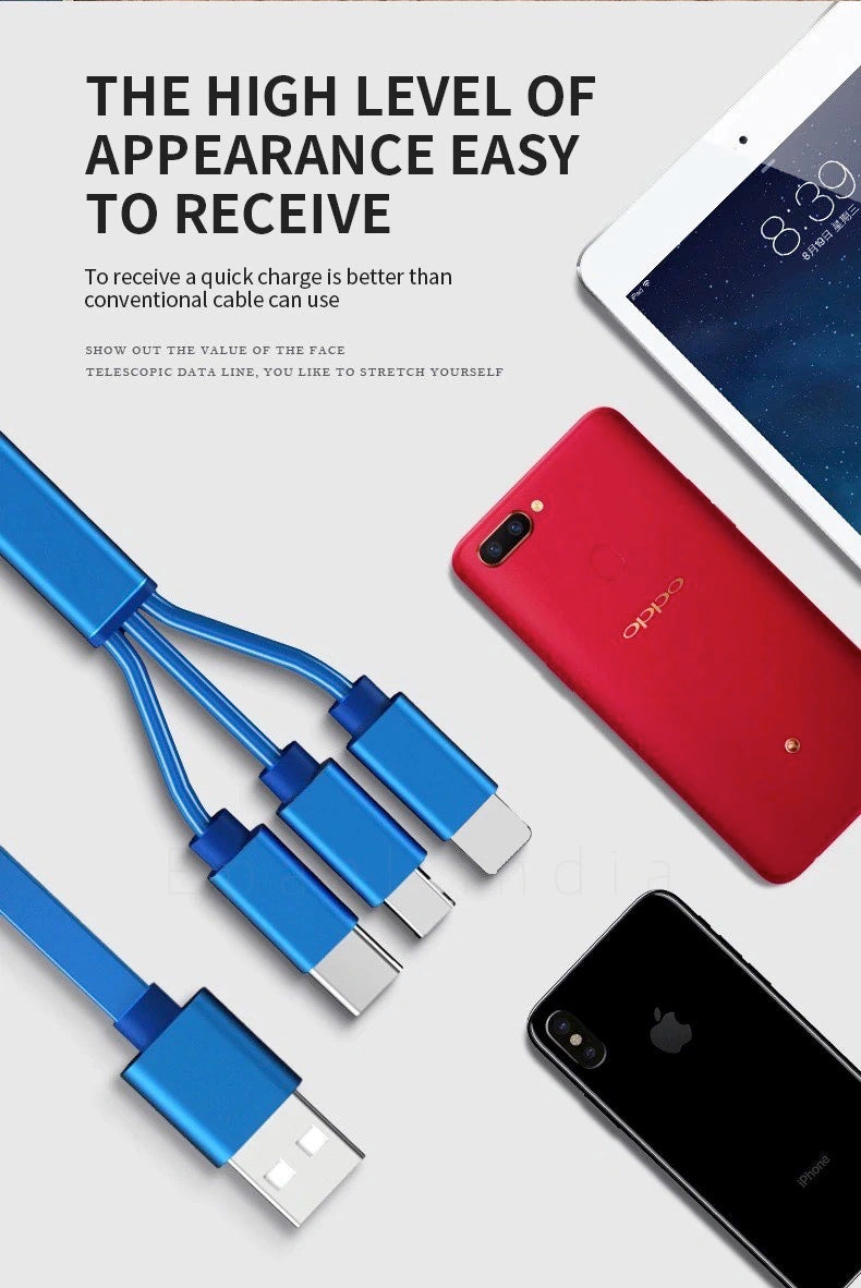 Epaal Multiple Charging Cable 3Ft/1m 3-in-1 USB Charge Cord Compatible with iPhone/Type C/Micro USB for All Android and iOS Smartphones (MultiColor)