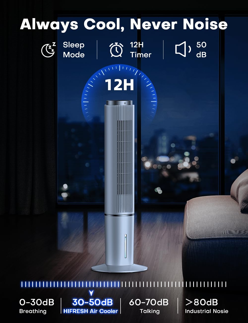 HIFRESH Air Cooler for Home, 107CM Tower Cooler w/Remote & LED Touch Screen