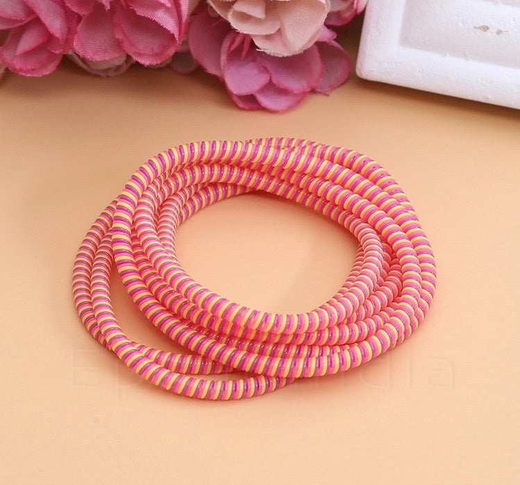 Spiral Triple Color (2 Pcs) 1.6 Meters Each-Full Size Cable Cord Charger Protector Saver Winder for iPhone & Android Charging Cables