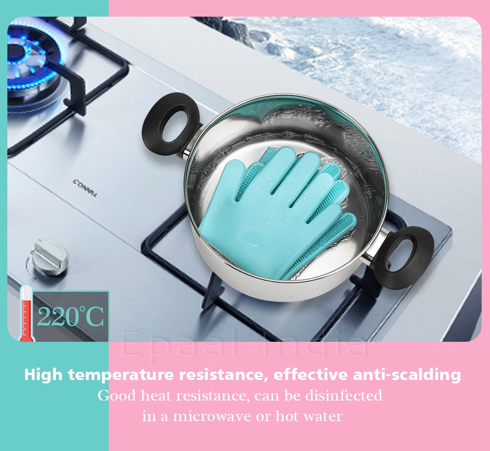 Dishwashing Gloves Pair with Scrubber Silicone Cleaning Reusable Scrub Gloves for Dish,Kitchen,Bathroom