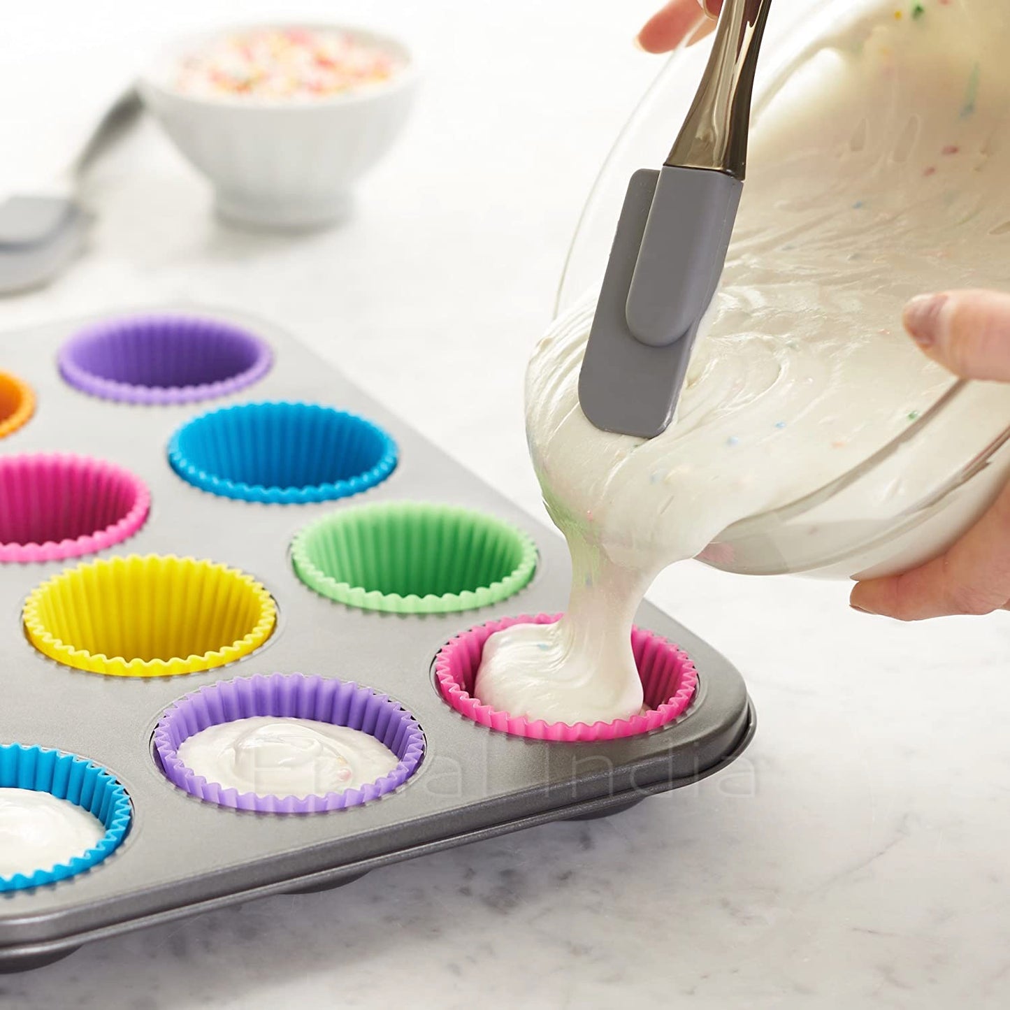 Epaal® Reusable Silicone Round Moulds Set for Muffins, Cupcake, Jelly, Cake (Pack of 12)