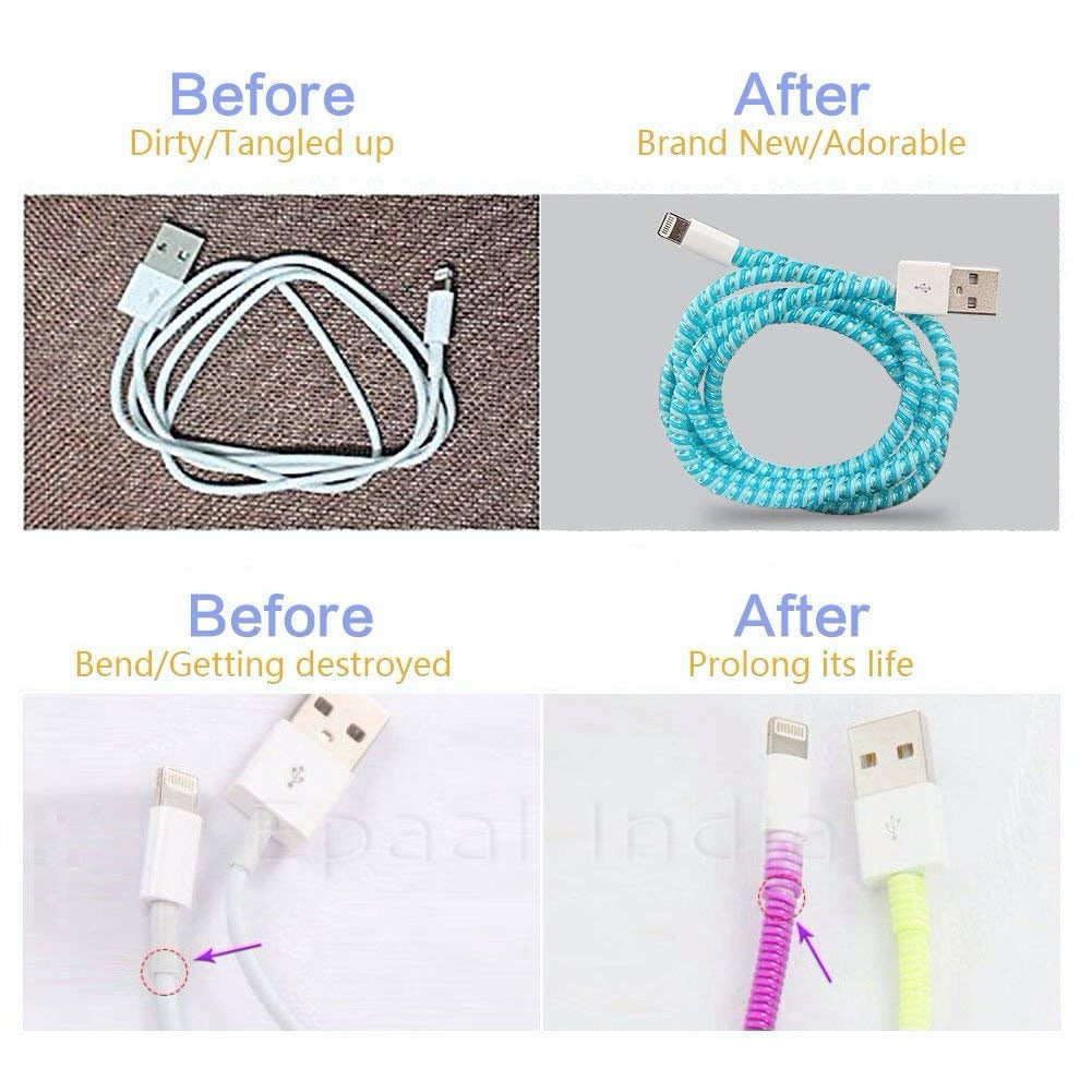 Spiral Triple Color (2 Pcs) 1.6 Meters Each-Full Size Cable Cord Charger Protector Saver Winder for iPhone & Android Charging Cables
