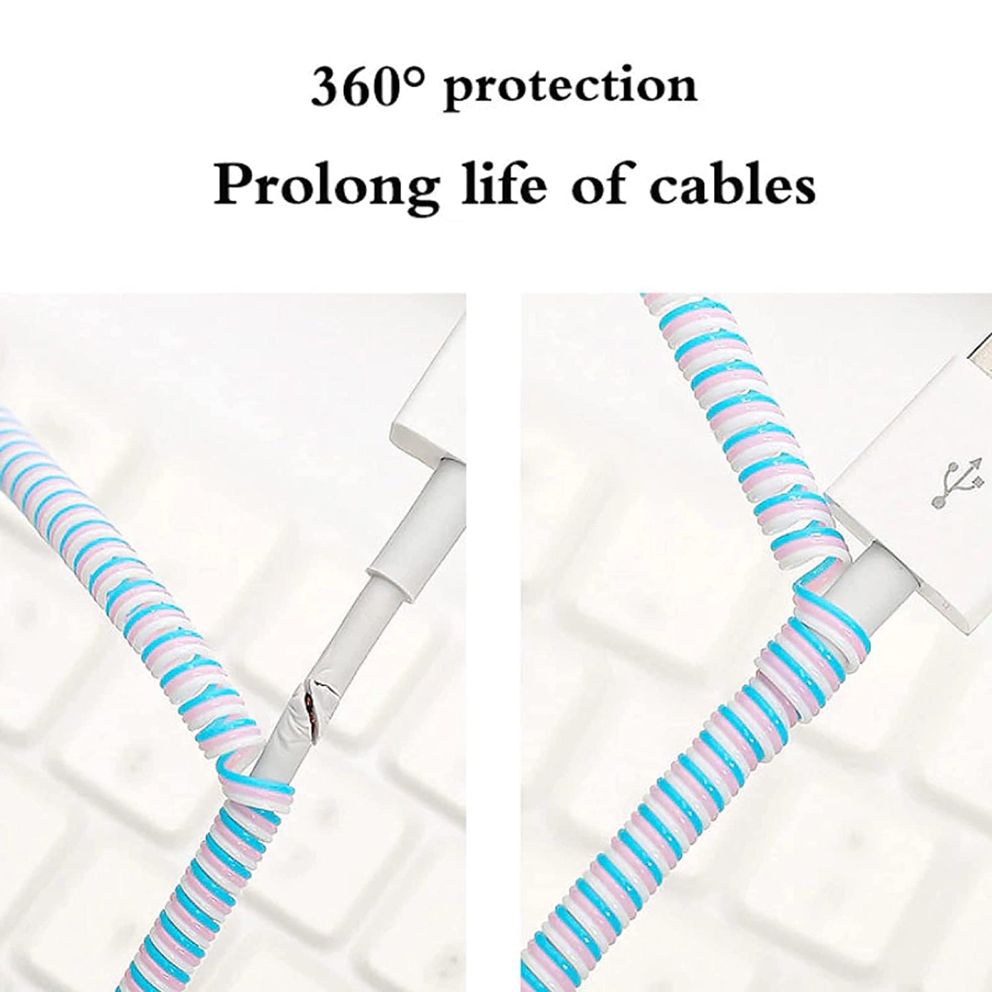 Spiral Triple Color (2 Pcs) 1.6 Meters Each-Full Size Cable Cord Charger Protector Saver Winder for iPhone & Android Charging Cables