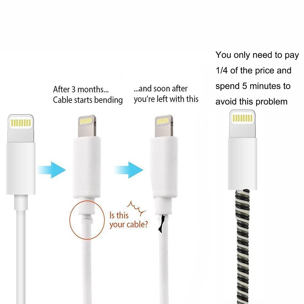 Spiral Triple Color (2 Pcs) 1.6 Meters Each-Full Size Cable Cord Charger Protector Saver Winder for iPhone & Android Charging Cables