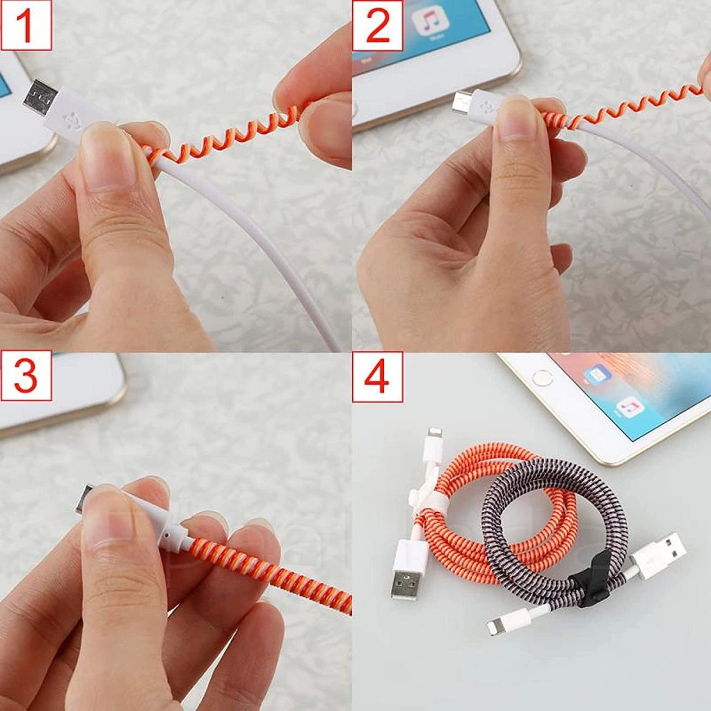 Spiral Triple Color (2 Pcs) 1.6 Meters Each-Full Size Cable Cord Charger Protector Saver Winder for iPhone & Android Charging Cables