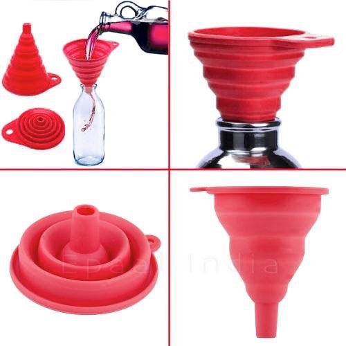 Collapsible Silicone Heat Resistant Funnel (10 cm) for Pouring Oil, Sauce, Water, Juice, Small Food-Grains (Random Color)